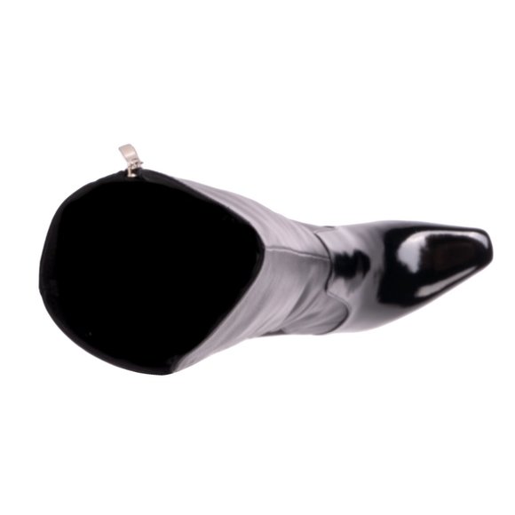 Stylish Fashion Womens Knee High Leather Black Lucite Heel Boots - Picture 7 of 8